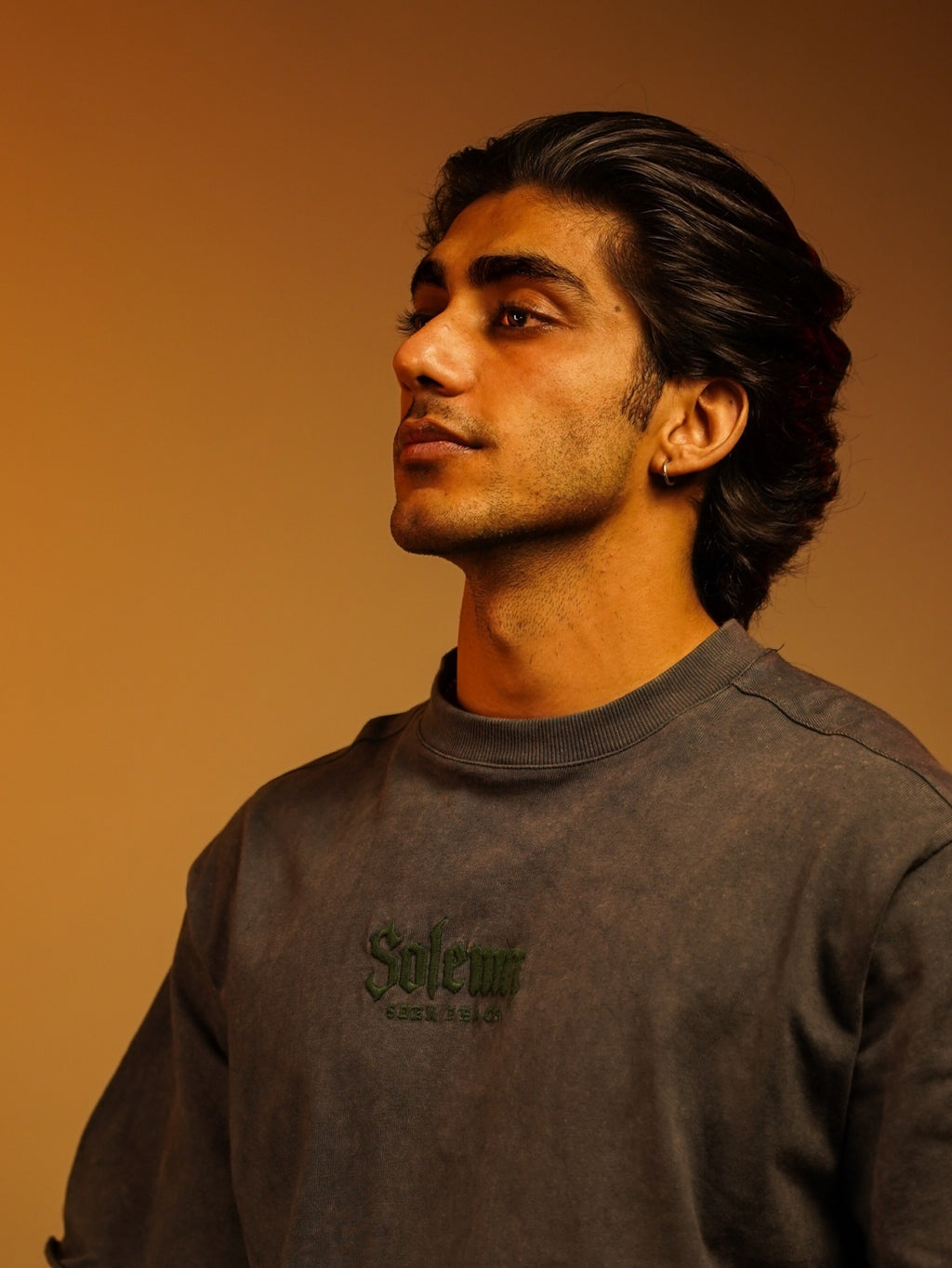 SOLEMN Men Crop HALF SLEEVES boxy EMBROIDERED T SHIRT