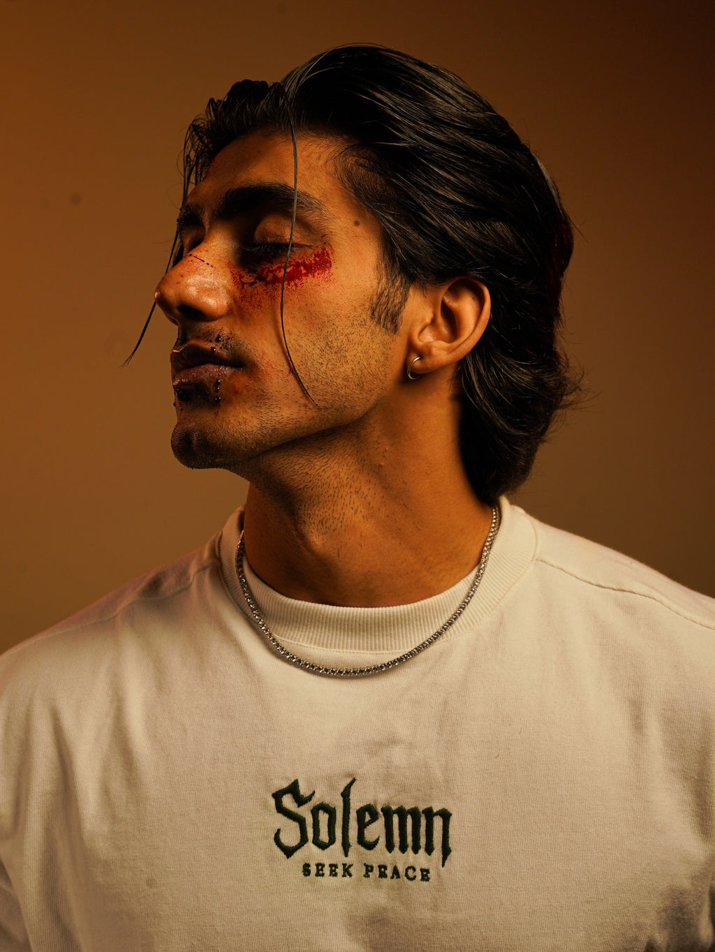 SOLEMN Men Crop HALF SLEEVES boxy EMBROIDERED T SHIRT