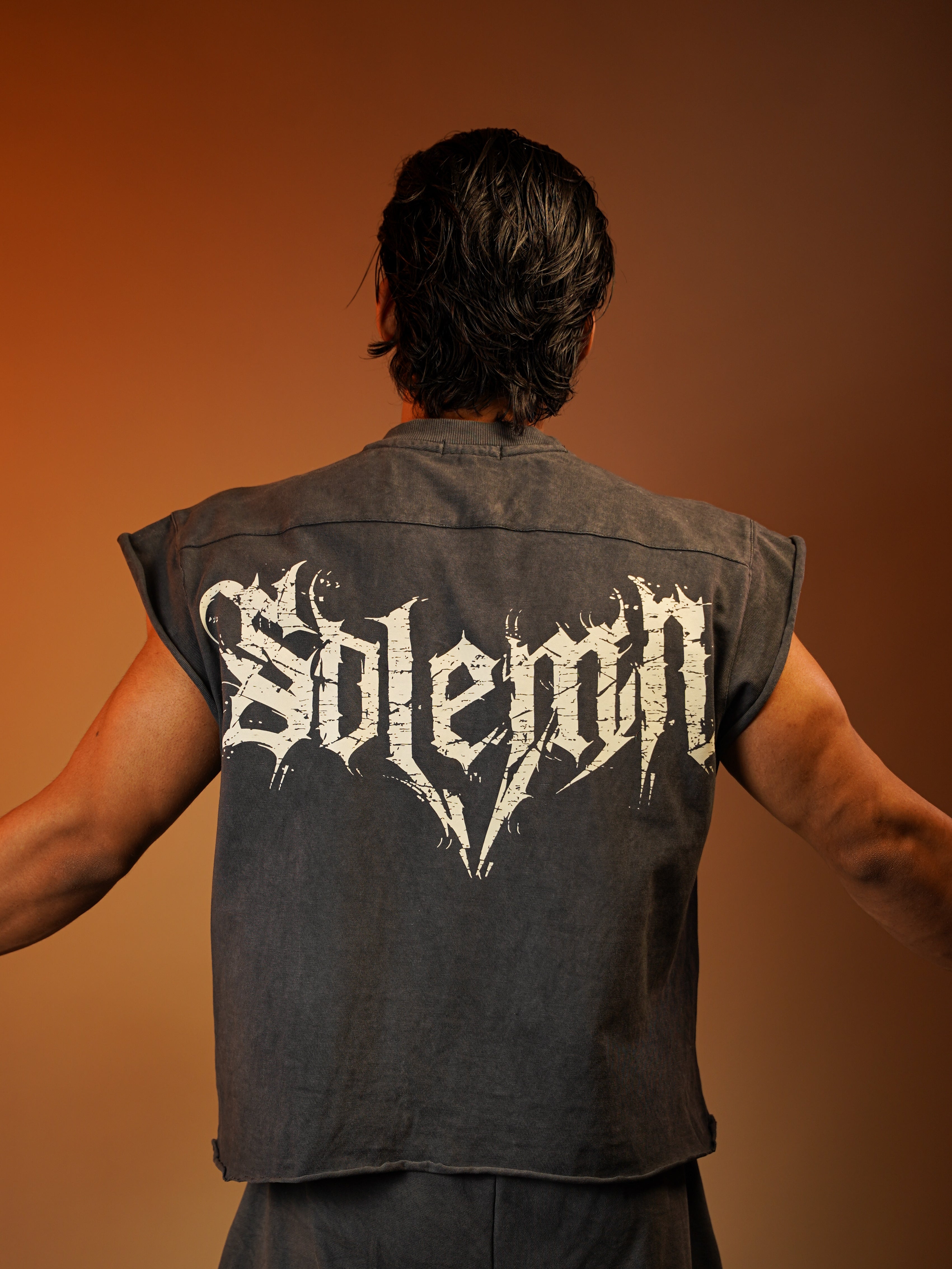 SOLEMN GRUNGE ACID WASH SIGILISM BACK PRINT CROP T-SHIRT