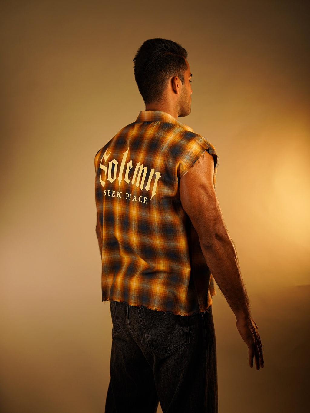 Sleeveless FLANNEL printed cotton SHIRT(cowboy button)