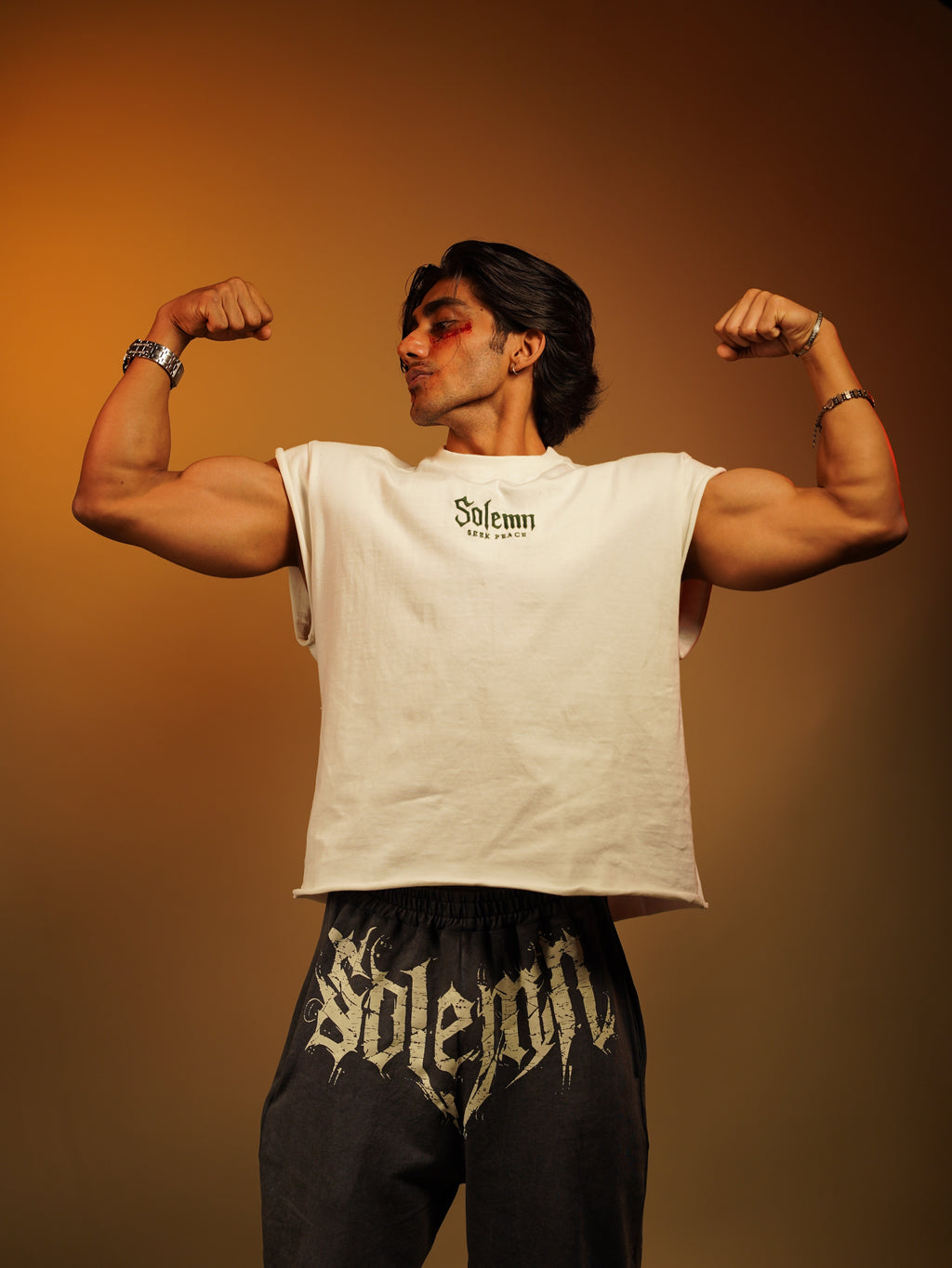 SOLEMN Men Crop SLEEVELESS boxy EMBROIDERED T SHIRT