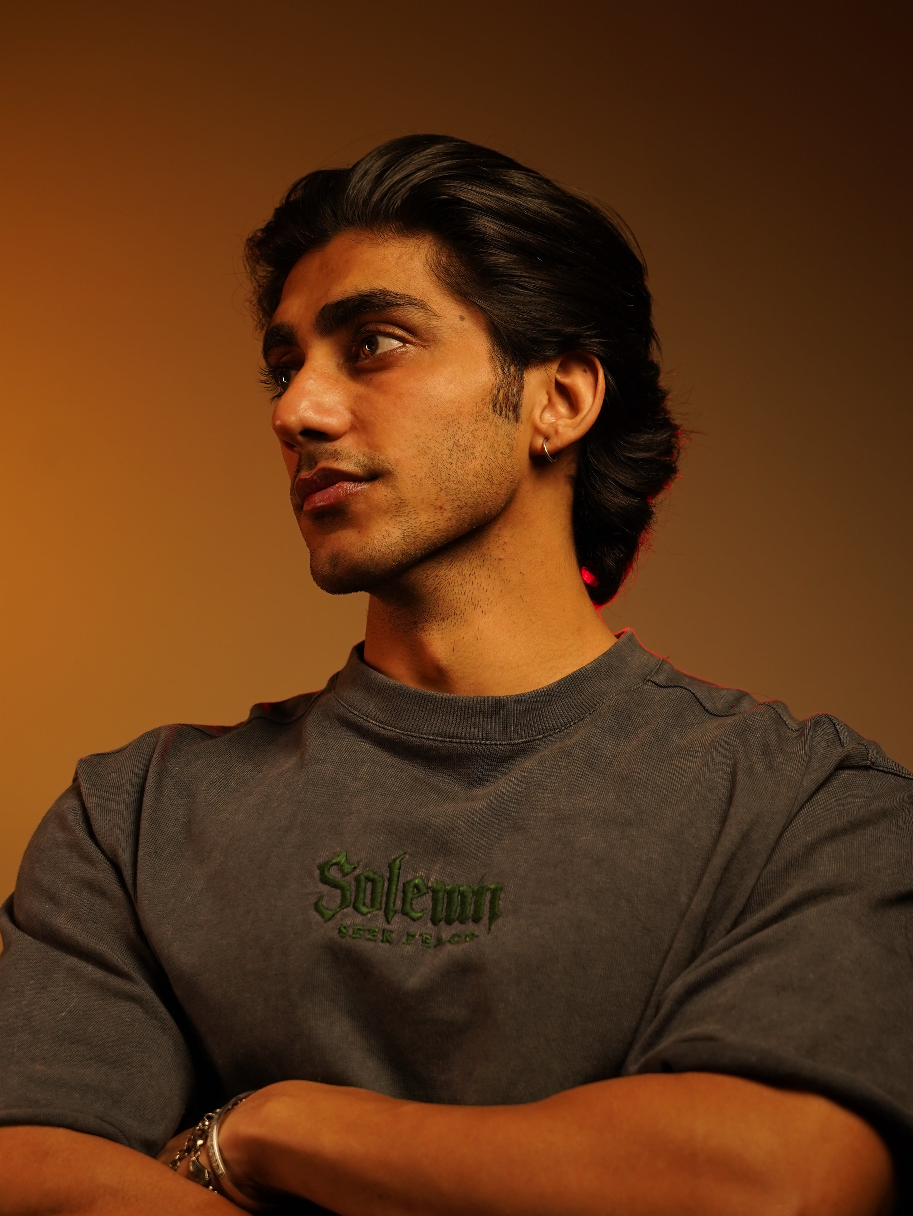 SOLEMN Men Crop HALF SLEEVES boxy EMBROIDERED T SHIRT