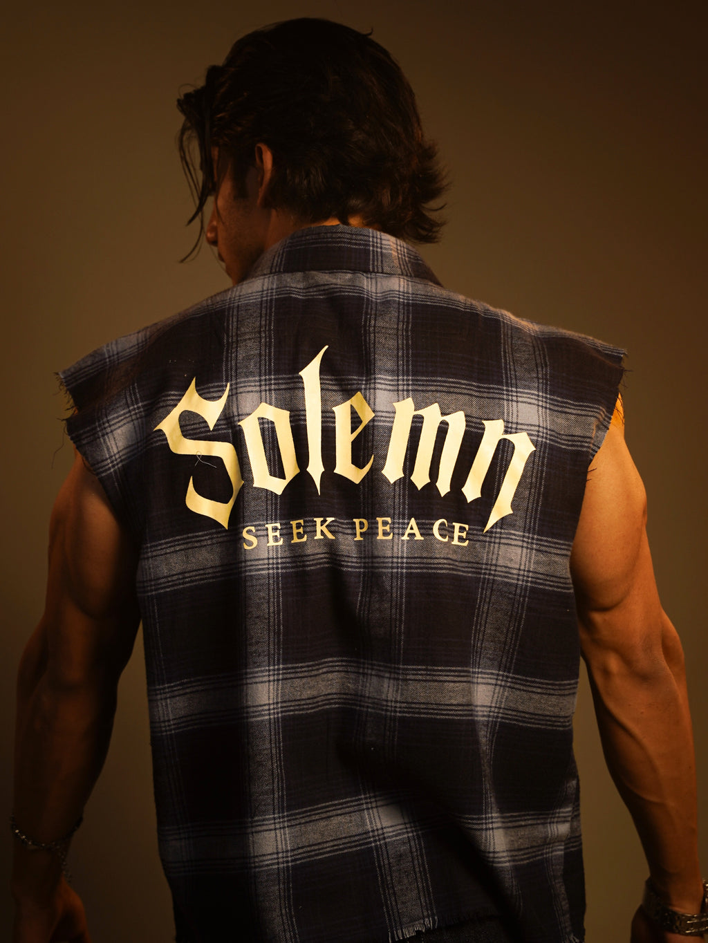 Sleeveless FLANNEL printed cotton SHIRT(cowboy button)