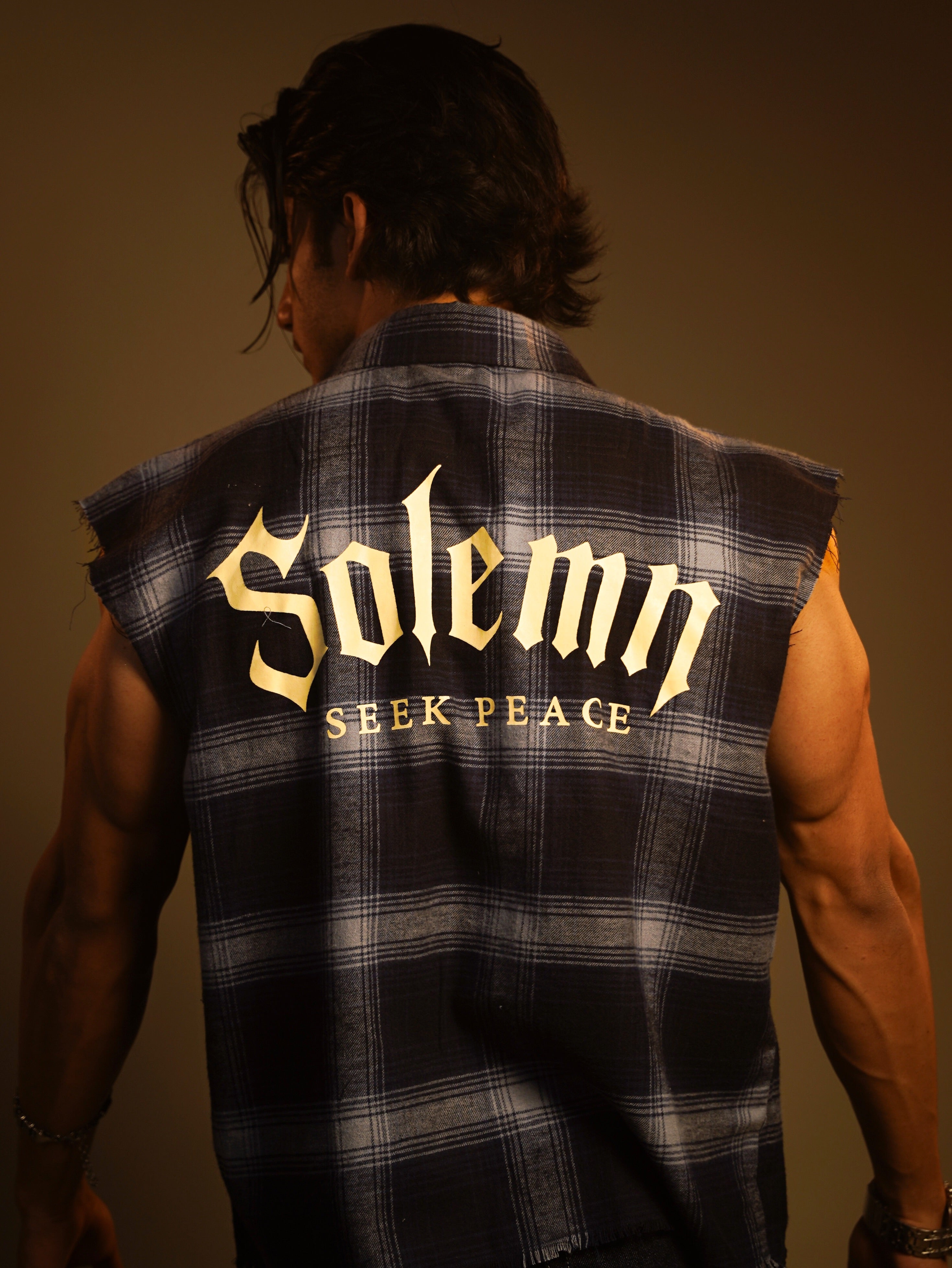 Sleeveless FLANNEL printed cotton SHIRT(cowboy button)