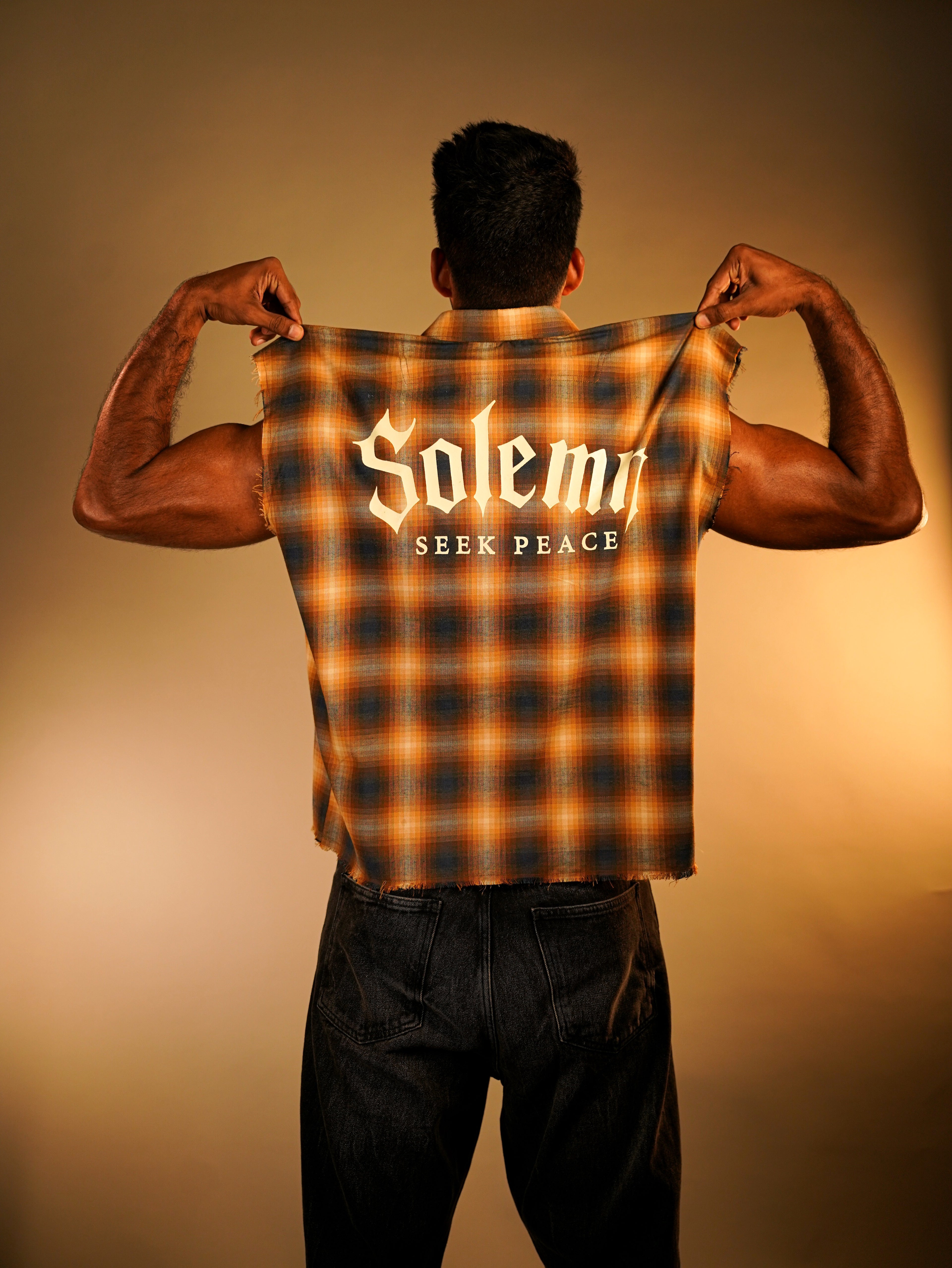 Sleeveless FLANNEL printed cotton SHIRT(cowboy button)