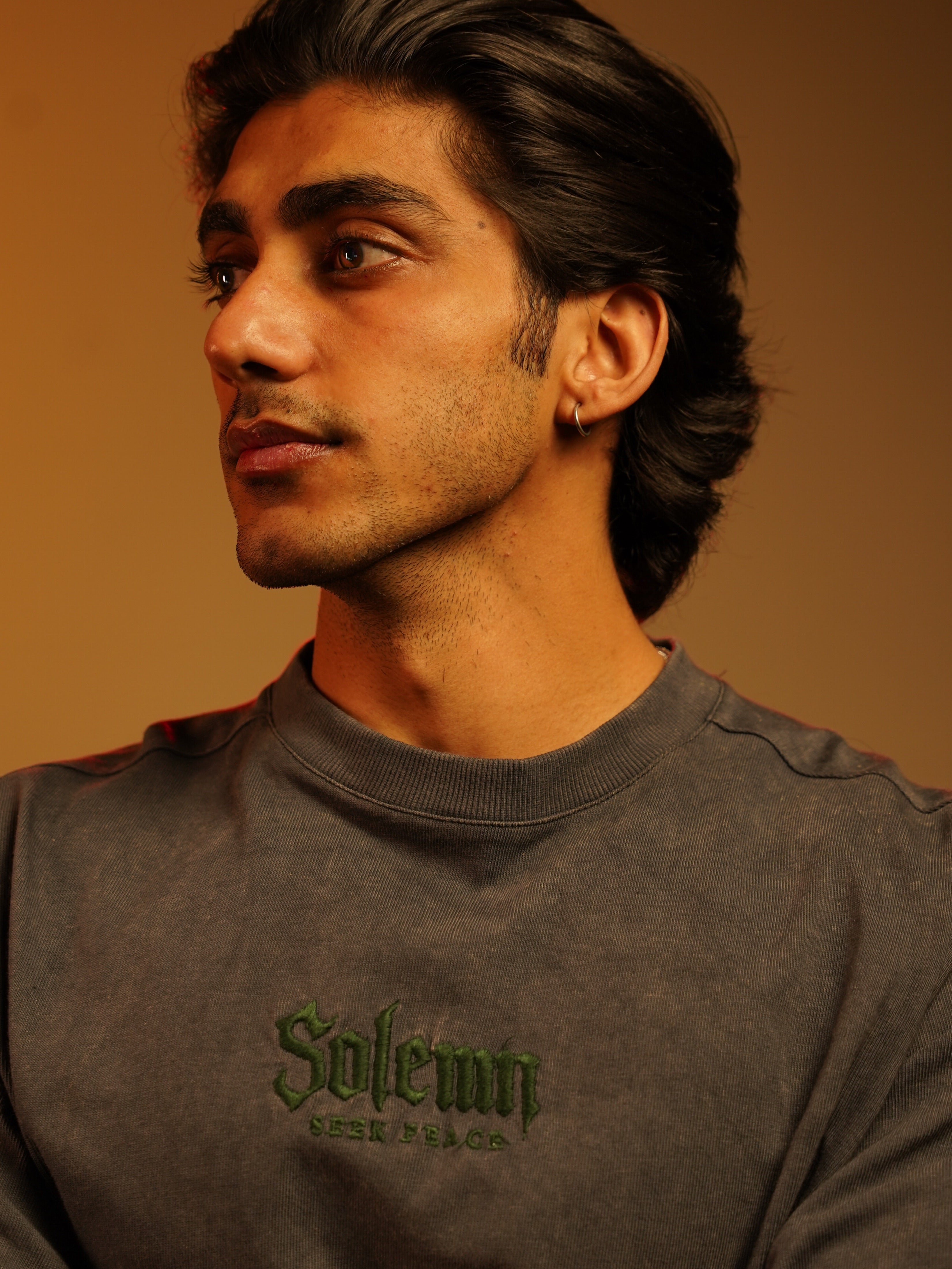 SOLEMN Men Crop HALF SLEEVES boxy EMBROIDERED T SHIRT