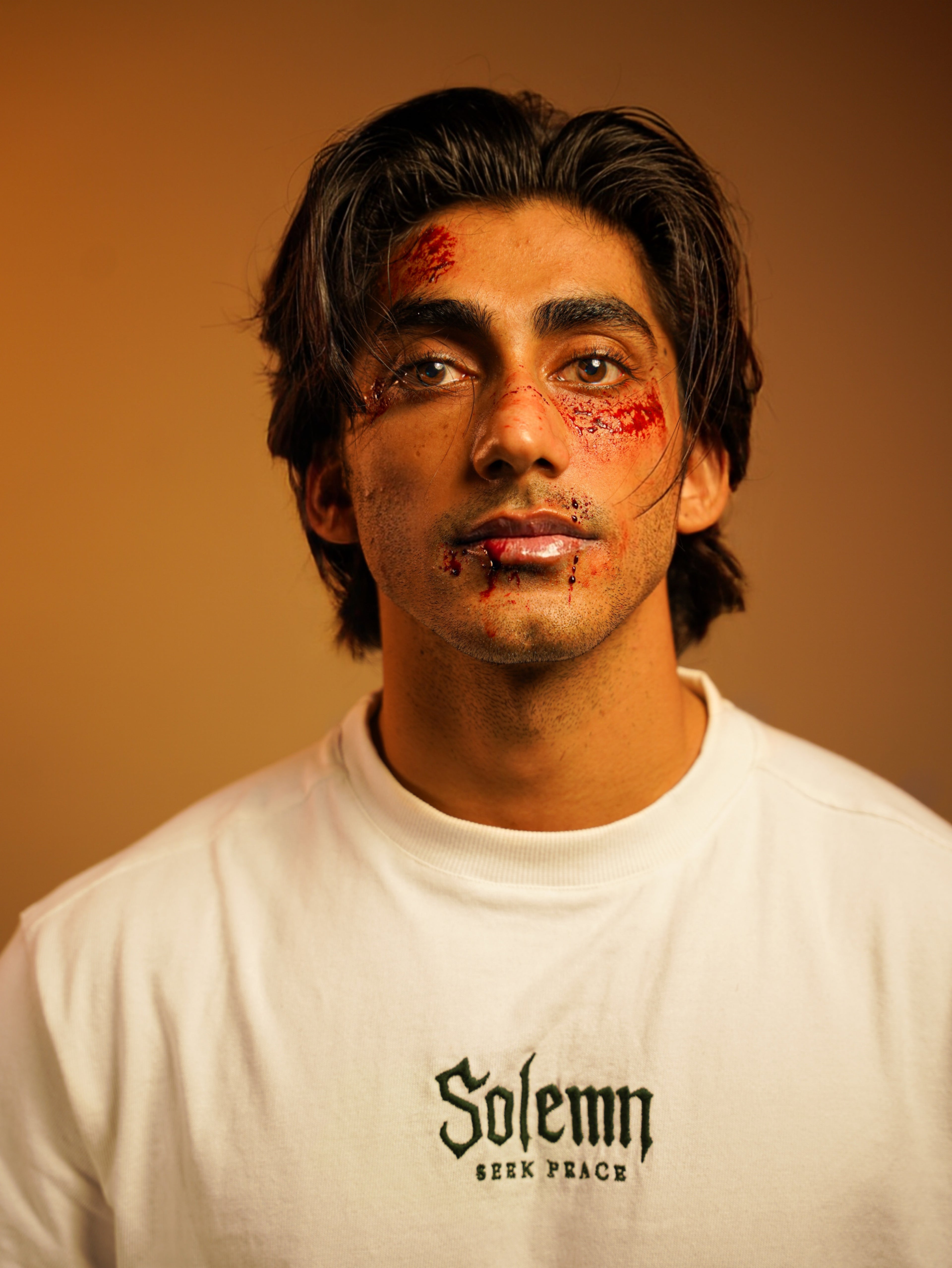 SOLEMN Men Crop HALF SLEEVES boxy EMBROIDERED T SHIRT