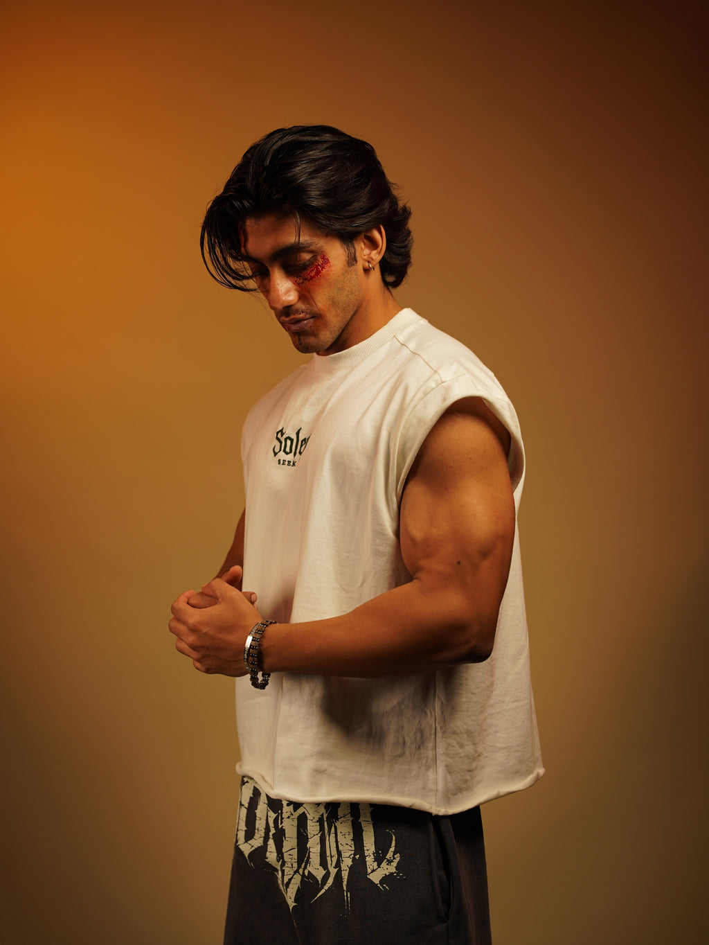 SOLEMN Men Crop SLEEVELESS boxy EMBROIDERED T SHIRT