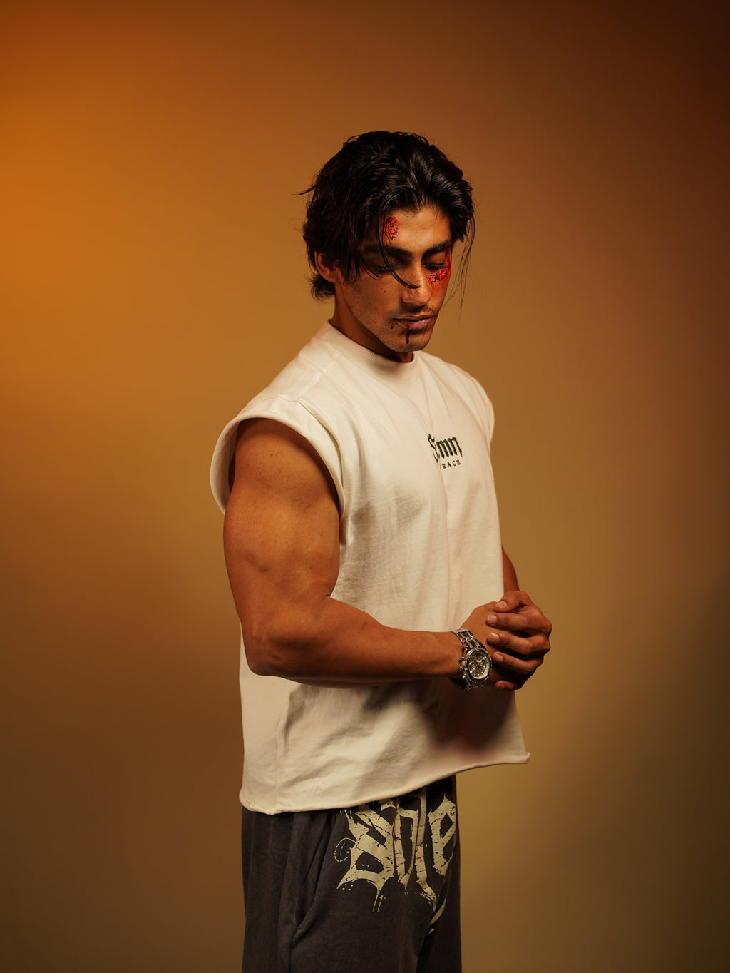 SOLEMN Men Crop SLEEVELESS boxy EMBROIDERED T SHIRT