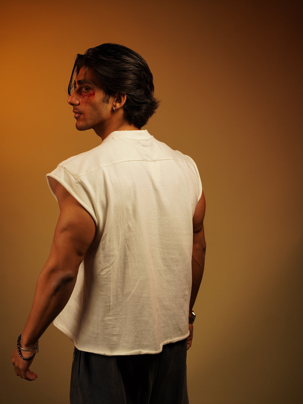 SOLEMN Men Crop SLEEVELESS boxy EMBROIDERED T SHIRT