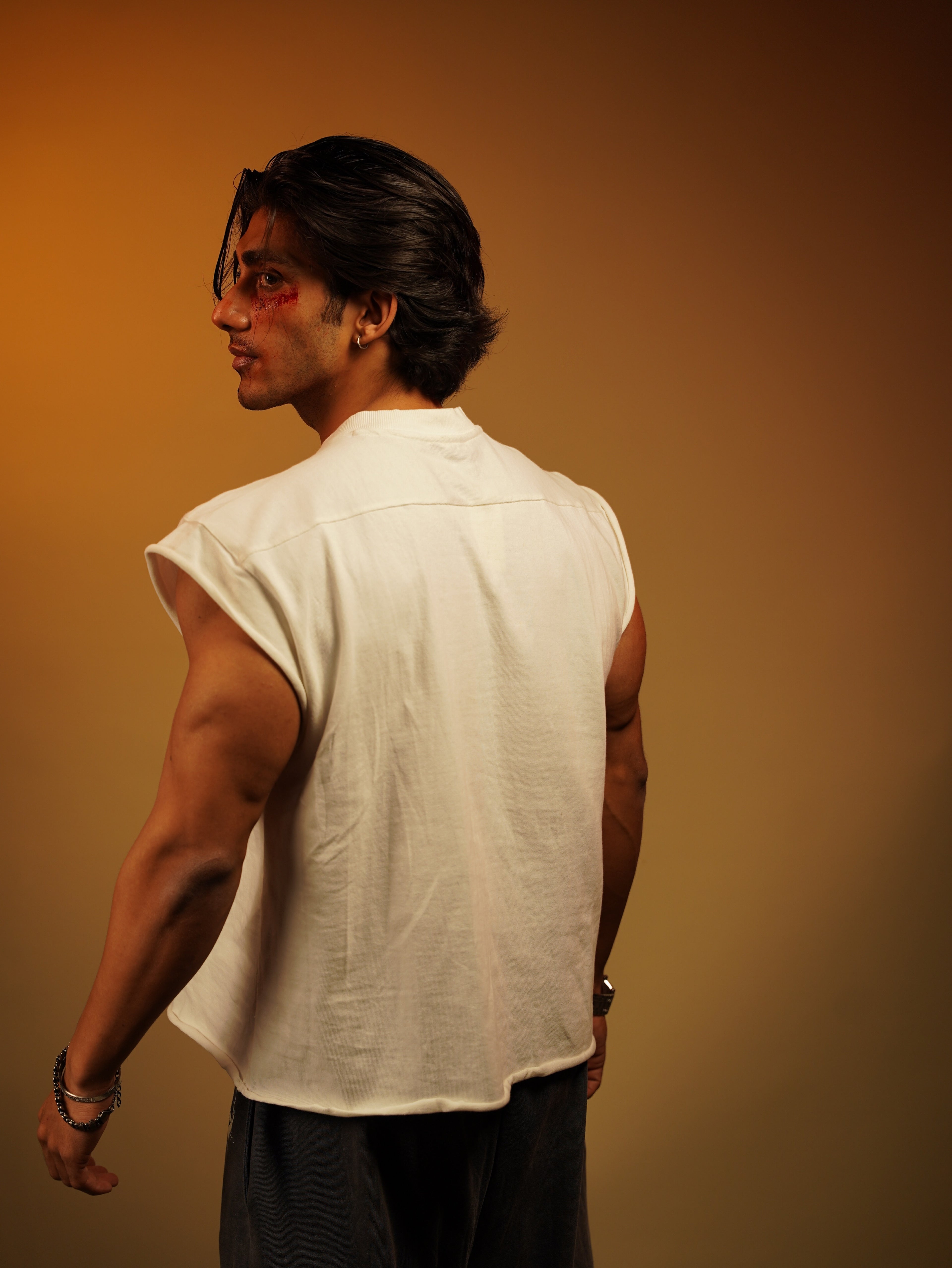 SOLEMN Men Crop SLEEVELESS boxy EMBROIDERED T SHIRT