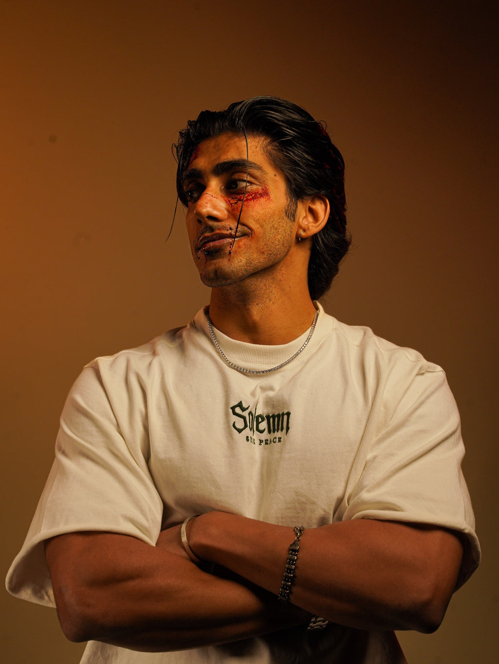 SOLEMN Men Crop HALF SLEEVES boxy EMBROIDERED T SHIRT