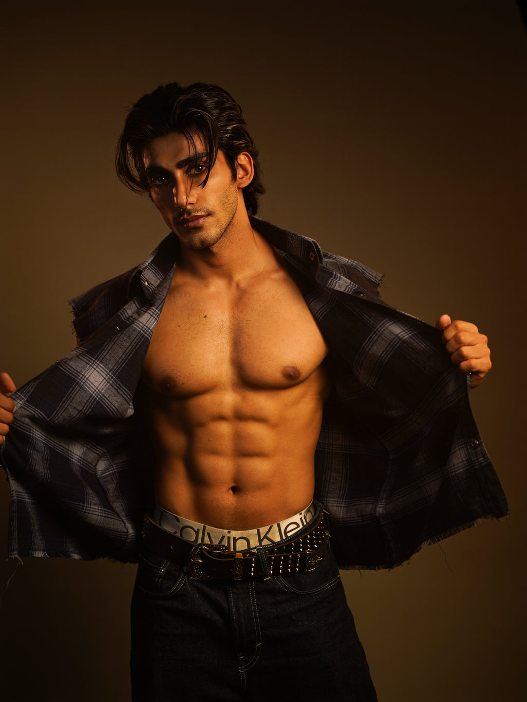 Sleeveless FLANNEL printed cotton SHIRT(cowboy button)