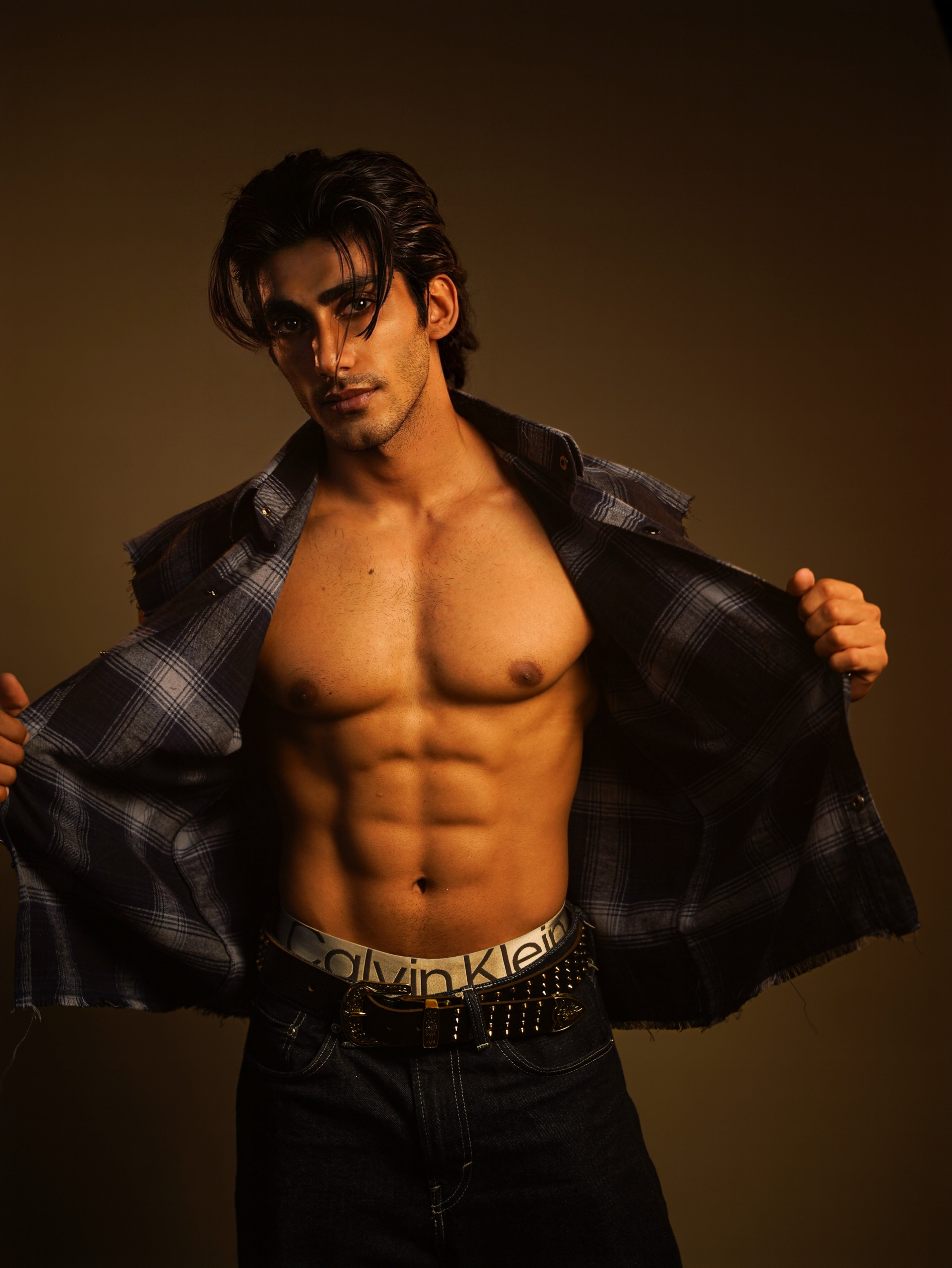 Sleeveless FLANNEL printed cotton SHIRT(cowboy button)