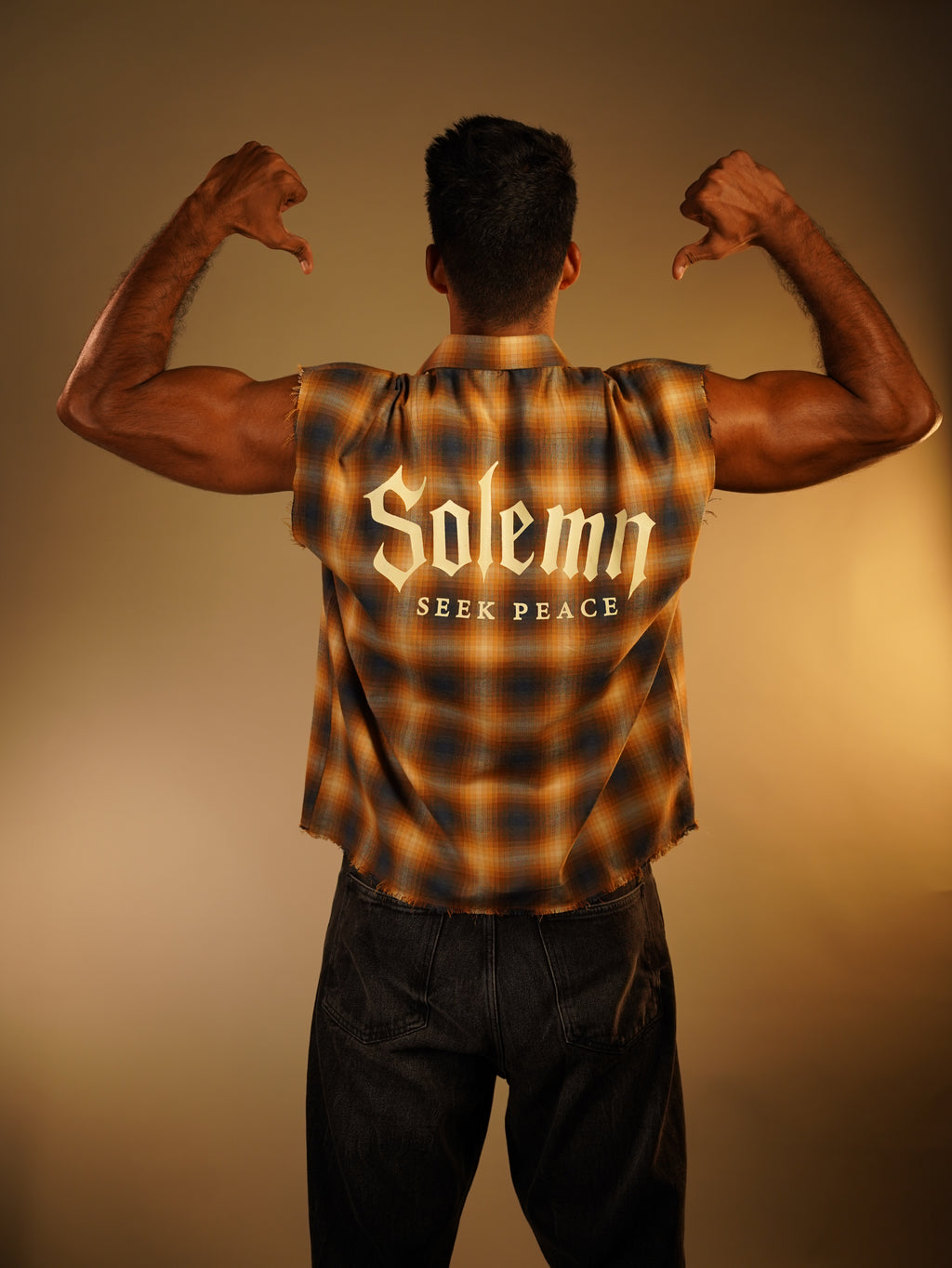 Sleeveless FLANNEL printed cotton SHIRT(cowboy button)