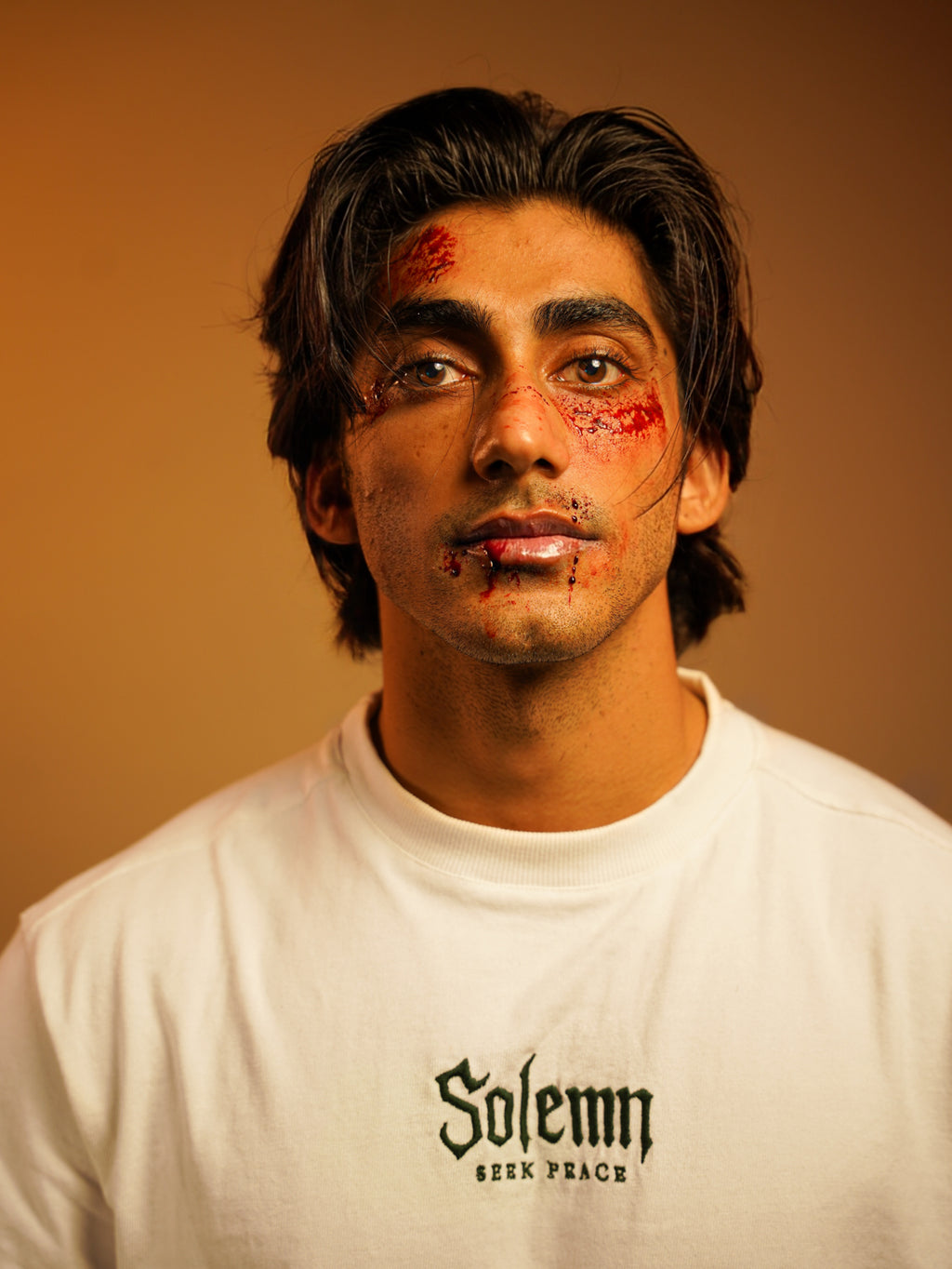 SOLEMN Men Crop HALF SLEEVES boxy EMBROIDERED T SHIRT