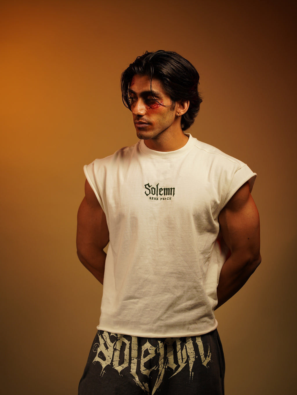 SOLEMN Men Crop SLEEVELESS boxy EMBROIDERED T SHIRT